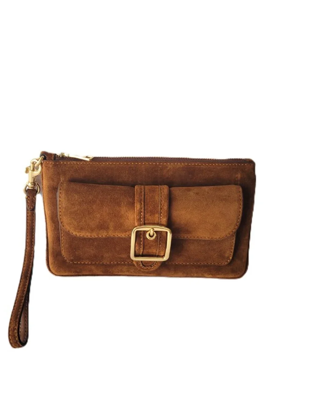 Coach CEN15 Ashton Wristlet Suede Clutch Wallet Warm Brown